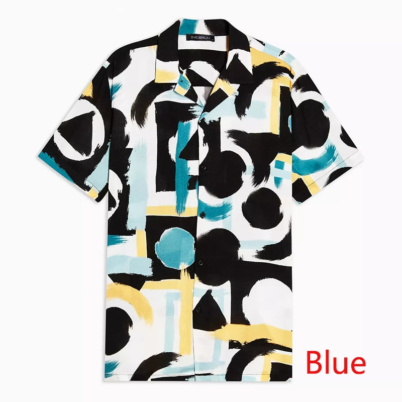 INCERUN Summer Printing Hawaiian Shirt Men 2022 Short Sleeve Streetwear Lapel Casual Brand Shirts Chic Button Camisa Plus Size