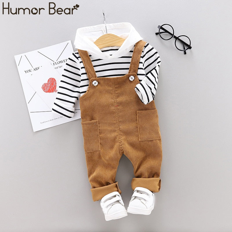Humor Bear Autumn Baby Boys Girls Clothes Infant Cotton Striped T-Shirt Pants 2pcs/sets Kids Garment Children Casual Sport Suit