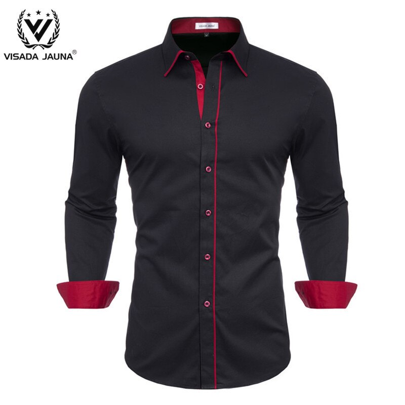 VISADA JUANA 2019 Men&#39;s Shirts Slim Fit Men&#39;s Casual Shirts Long Sleeve Solid Dress Shirts Men Clothes Y60
