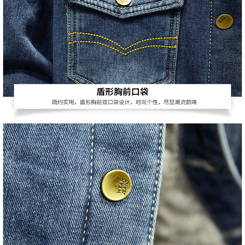Men Light Blue Winter Jean Jackets Outerwear Warm Denim Coats New Men Large Size Wool Liner Thicker Winter Denim Jackets Size6XL