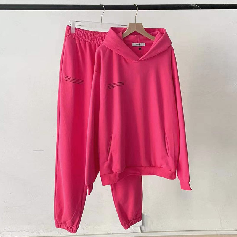 Solid Cotton Hooded Sweatshirts Hoodies Track Pants Joggers Women Tracksuits Two Piece Sets Sweatpants Sweatsuits Spring Female