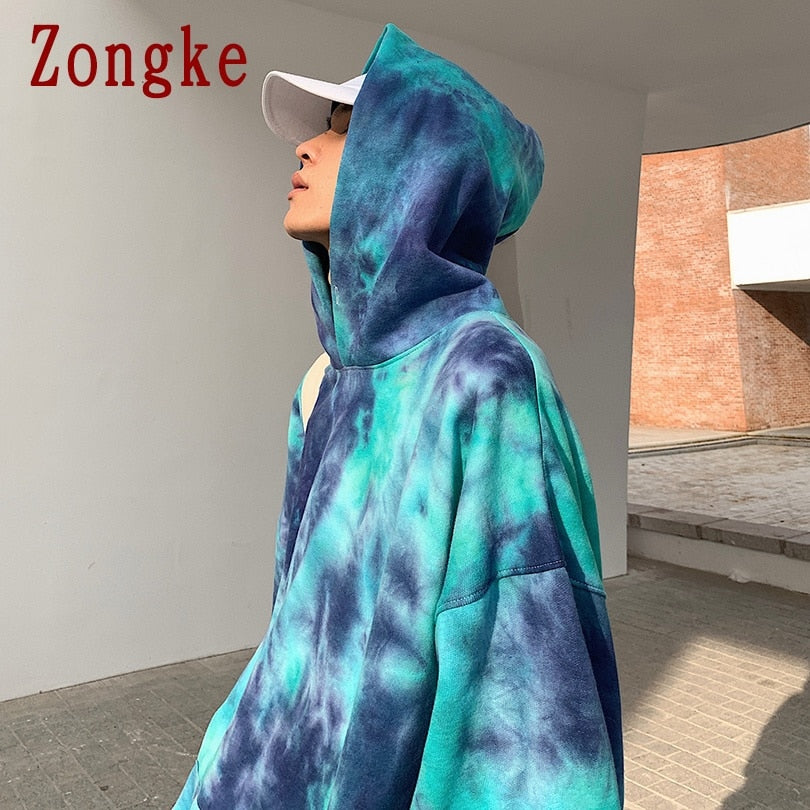 Zongke 2022 Harajuku Tie Dye Hoodie Men Clothing Men's Hoodies Hip Hop Male Sweatshirt Tie Dye Japanese Streetwear M-2XL