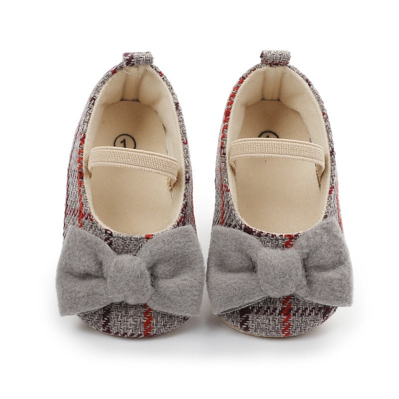 Spring Princess Baby Girls Shoes Newborn Toddler Butterfly-knot Causal Shoes Plaid Footwear Soft Sole Prewalker 0-18M