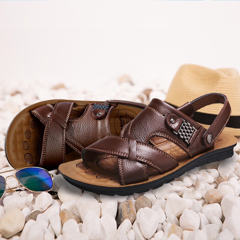Men Sandals Summer Leather Sandals Classic Men Shoes Slippers Breatable Men Roman Outdoor Walking Footwear Big Size 48 Сандалии