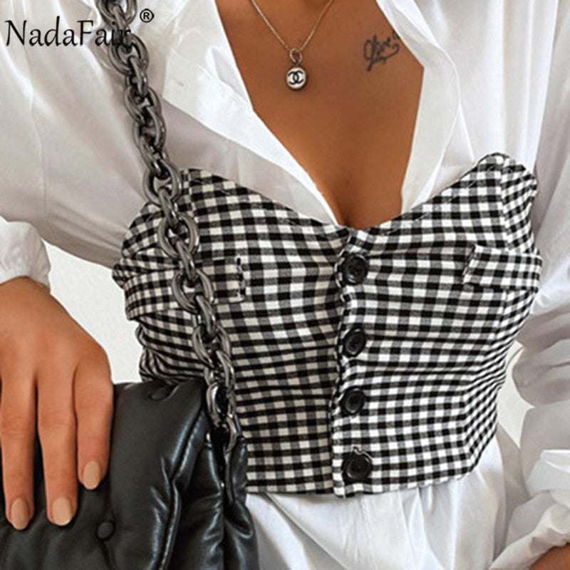 Nadafair Houndstooth Patchwork Shirt Dress Casual Women 2020 Fashion Stacked Gathered Sleeves Corseted A-Line Mini Woman Dress