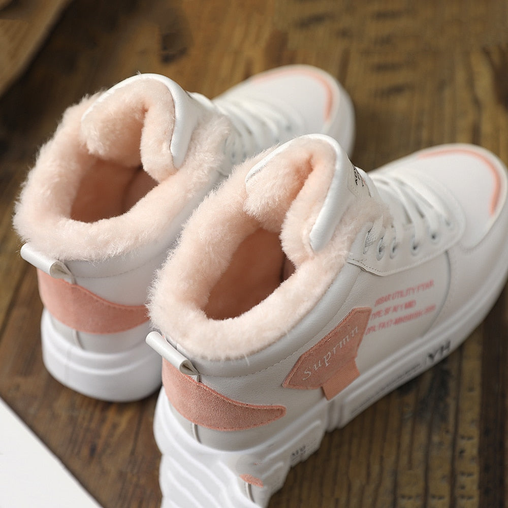 Women Casual Shoes 2019 Leather Fashion Women Sneakers Shoes Flats Platform Warm Plush Women Shoes Breathable off Winter shoes