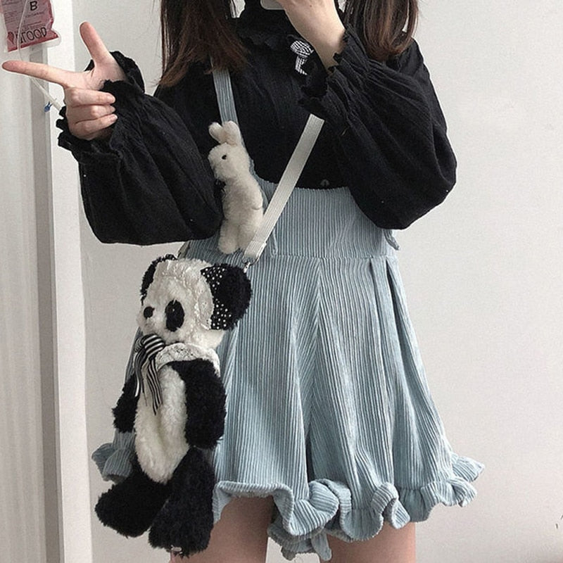 Solid Corduroy Playsuits Women Ruffles Loose Spring Korean Style Ulzzang Kawaii Harajuku Leisure Soft Female Rompers Popular Ins