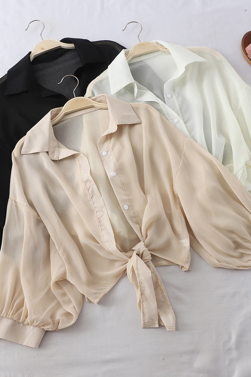 HELIAR Women blusa feminina Buttoned Up Shirts Women Office Lady Blouse Tied Waist Tops OL Blouses Shirts Women 2021 Summer