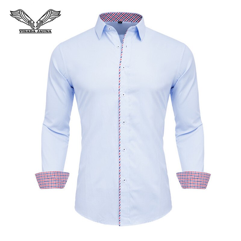 VISADA JUANA 2019 Men&#39;s Shirts Slim Fit Men&#39;s Casual Shirts Long Sleeve Solid Dress Shirts Men Clothes Y60