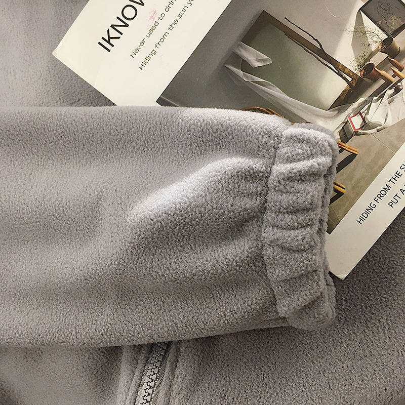 Winter Women&#39;s Hoodie Tops Autumn Korean Fashion Animal Embroidery Printing Loose Plush Zipper Sweatshirt