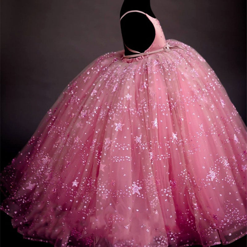 Kids Wedding Party Dresses for Girls Children Sequins Ball Gowns Pink Black Sundress Baby Infant 1 year girl baby birthday dress
