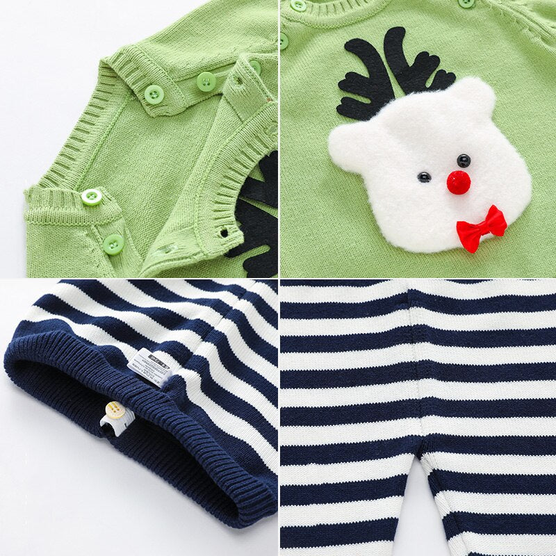 2022 New Autumn Winter Boutique Baby Clothing Sets Lovely Cartoon Pullover Sweater+Striped Pants Infant Boys Girls Sweater Suit