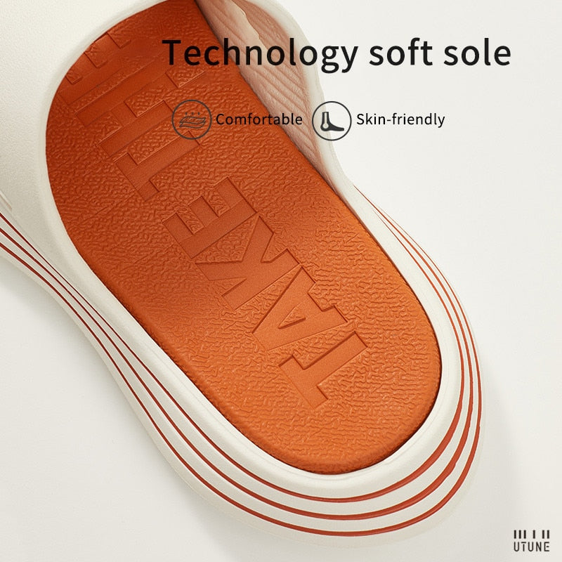 UTUNE Runway Slippers Women Summer Shoes Outside EVA Outdoor Slides Men Soft Thick Sole Non-slip Beach Pool Sandals Indoor Bath