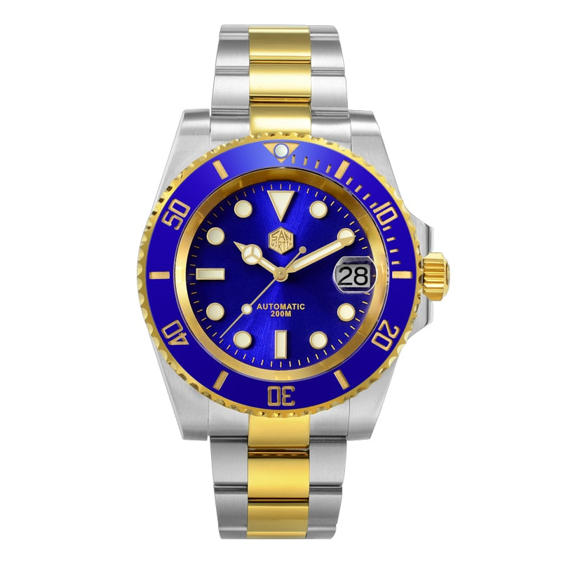 San Martin 40.5mm Diver Watch Two-tone Water Ghost NH35 Luxury Sapphire Men Mechanical Watches 20Bar Waterproof BGW-9 Luminous