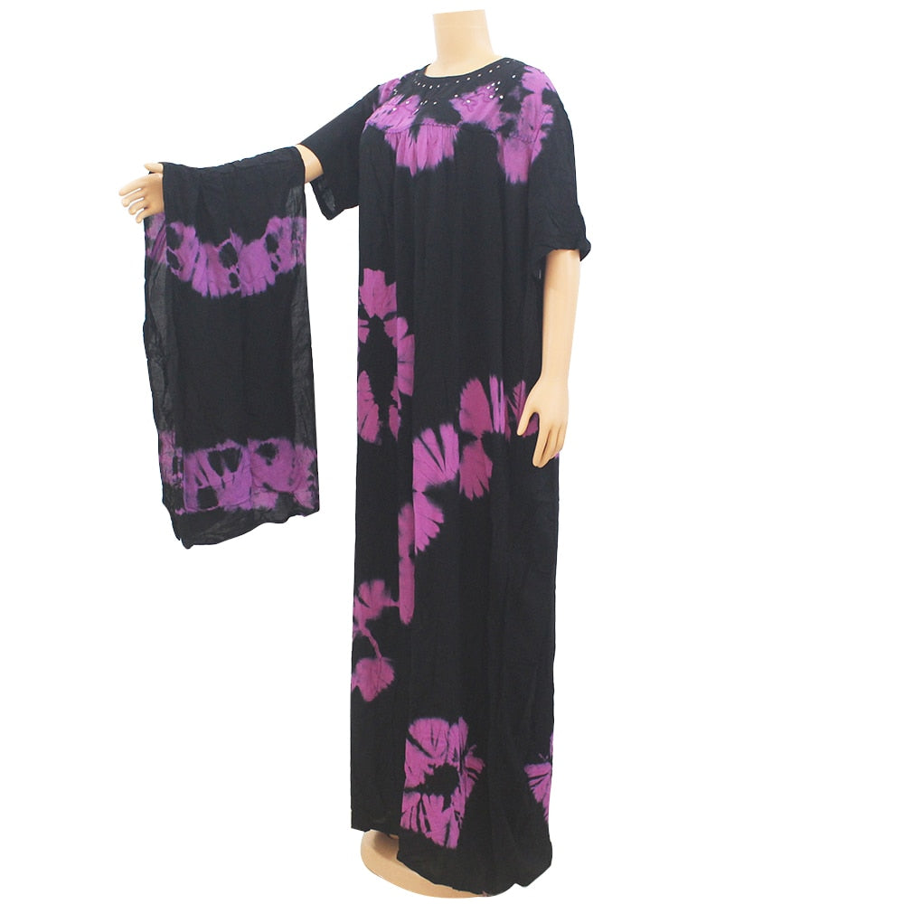 Dashikiage black cotton soft textured comfortable dress with a big scarf