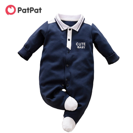 PatPat 2021 New Spring and Autumn Baby Boy Gentleman Style Polo Collar Long-sleeve Jumpsuit for Baby Boy Baby's Clothing