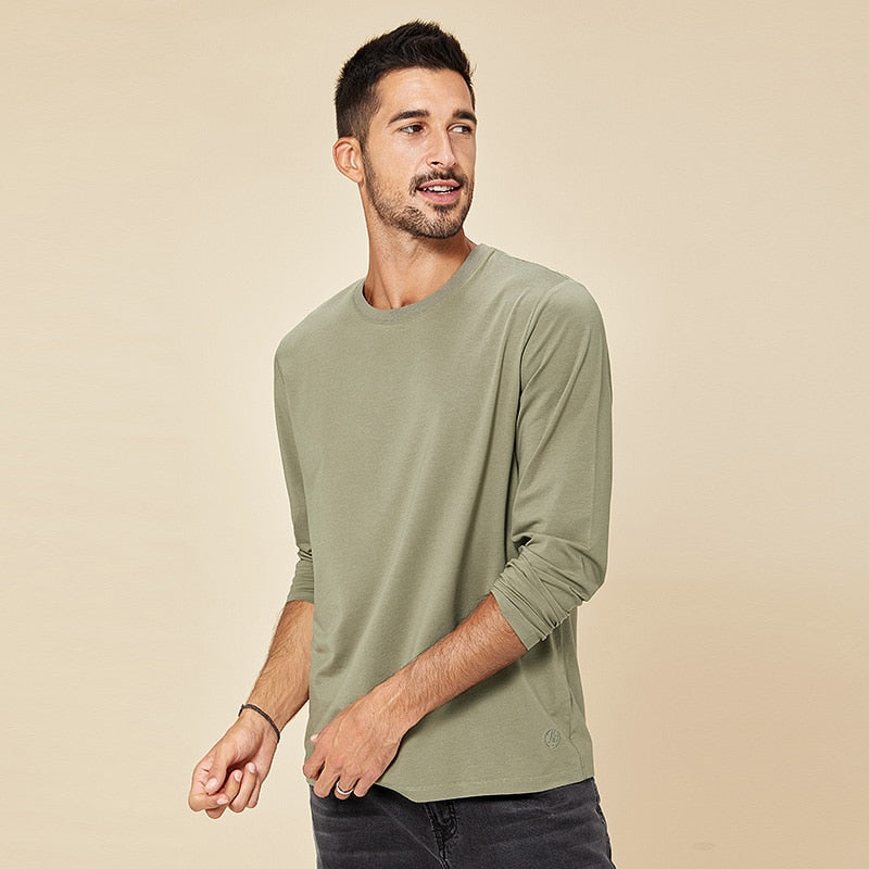 KUEGOU 2022 Spring Tshirt  Elastic Modal Men&#39;s T-shirt Long sleeve Fashion Tshirt Solid Color High Quality Top Plus Size 5951