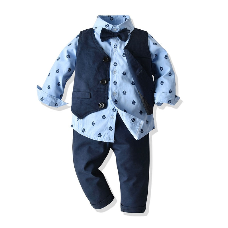 Tem Doger 2020 Autumn Baby Boys Clothes Set Tie Shirts+Pants+Vest 3PCS Set Newborn Boy Gentleman Clothes Baby Boy Outfits Suit