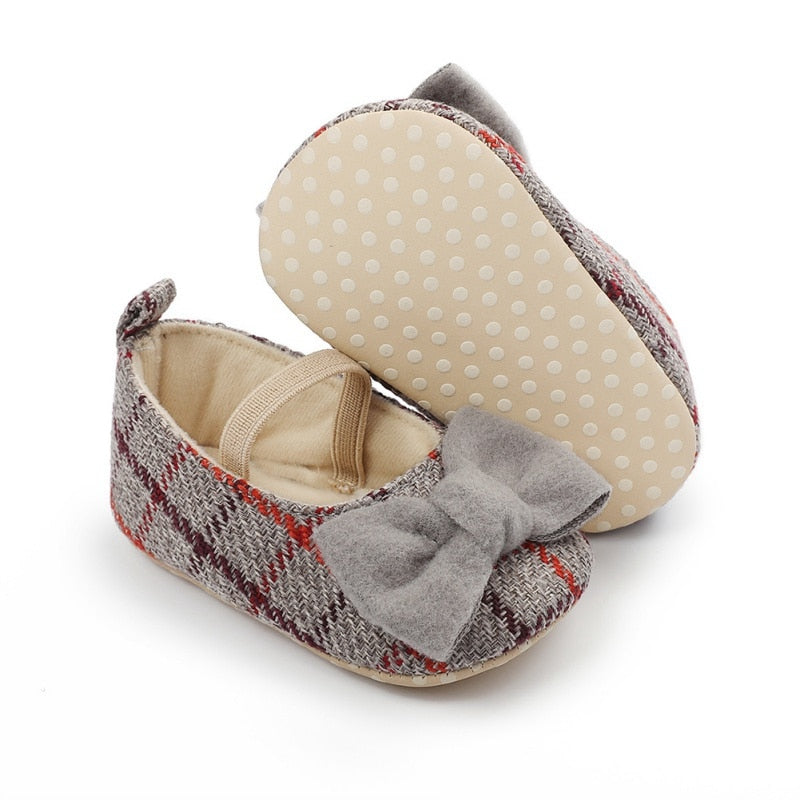 Spring Princess Baby Girls Shoes Newborn Toddler Butterfly-knot Causal Shoes Plaid Footwear Soft Sole Prewalker 0-18M