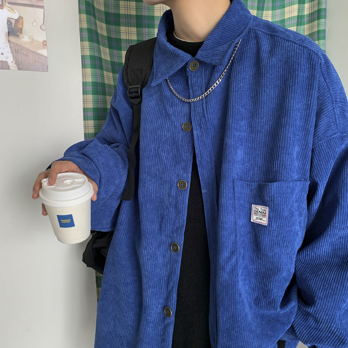 Privathinker Men's Corduroy Long Sleeve Shirts Autumn Korean Shirt Unisex Fashion Casual Oversize Shirt Printed Clothing