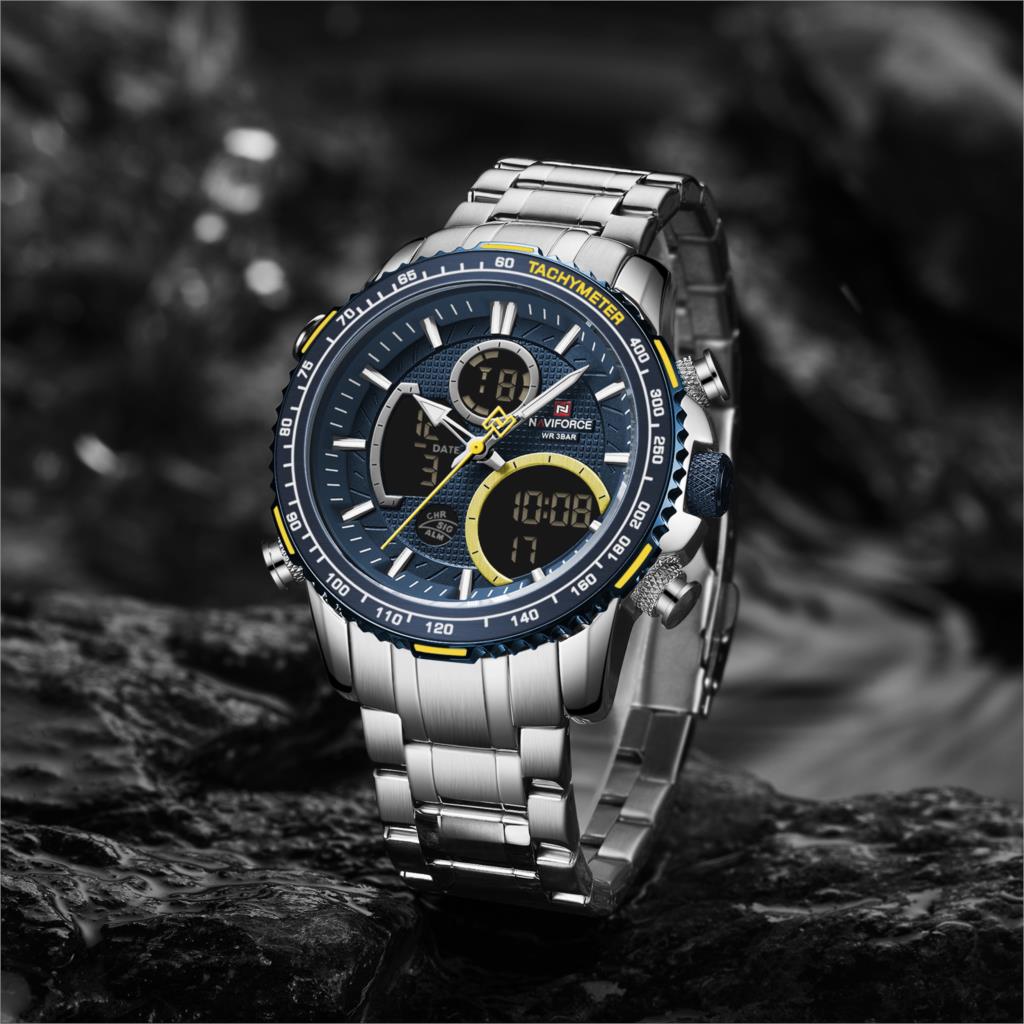 NAVIFORCE Men Watch Dual Display Blue Sport Timepiece Chronograph Quartz Wristwatch Date Male Clock Relogio Masculino NF9182