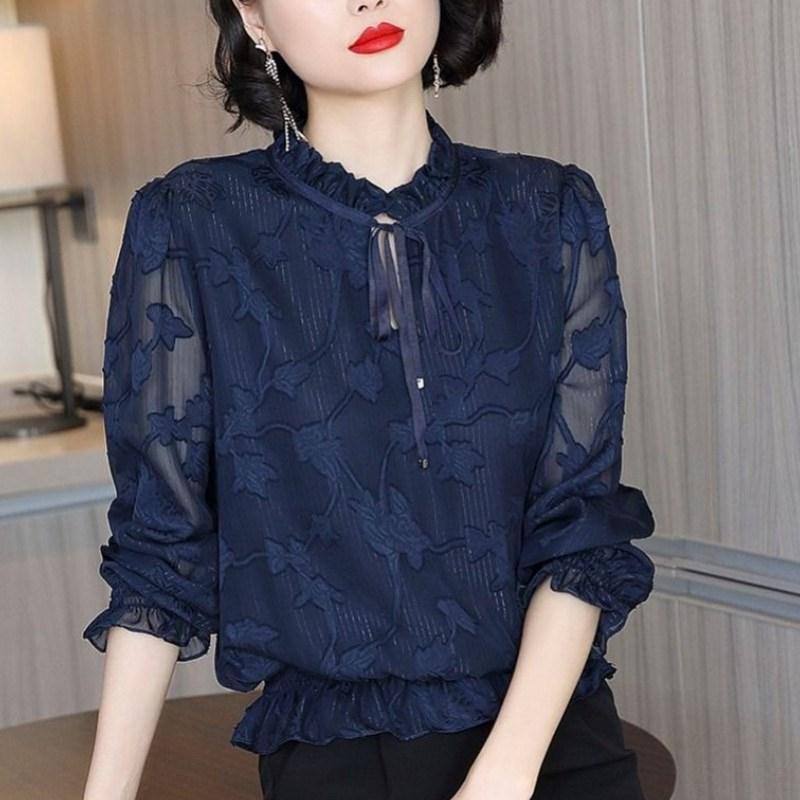 Fashion Women Spring Summer Chiffon Blouses Women Casual Long Sleeve Hollow Out Lace Loose Shirt Women Blusas Tops DF3593