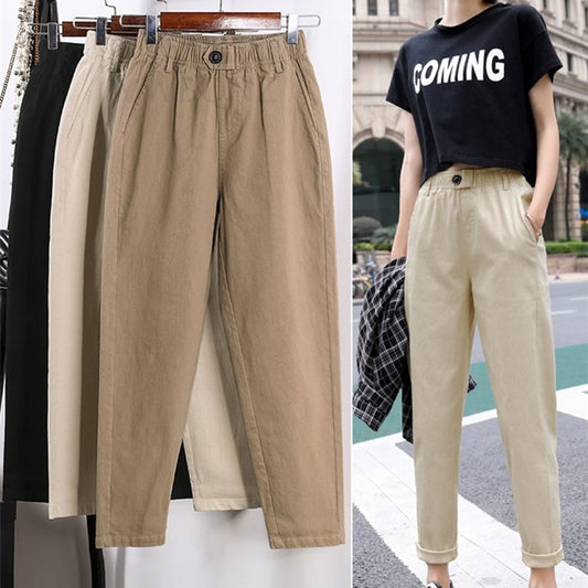 Beige High waist Casual Pants Women loose Spring Autumn 2022 New Women's Korean slim Harem pants Fashion Nine pants 3XL F279