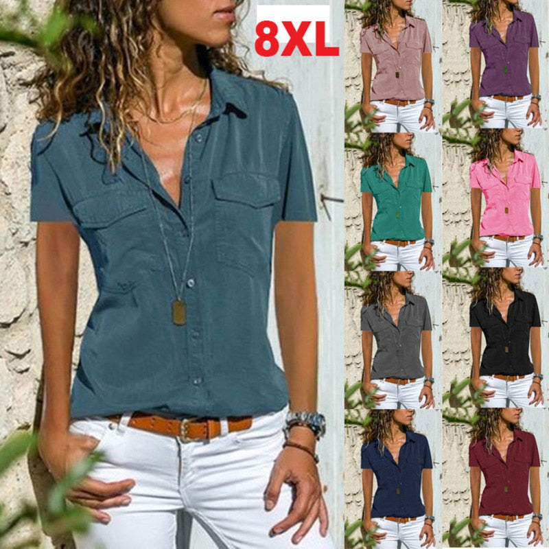 2022 Women Shirts Summer Autumn Top For Women Blouse Casual Women Tops And Blouses Short Sleeve Black White Ladies Blouse Shirt