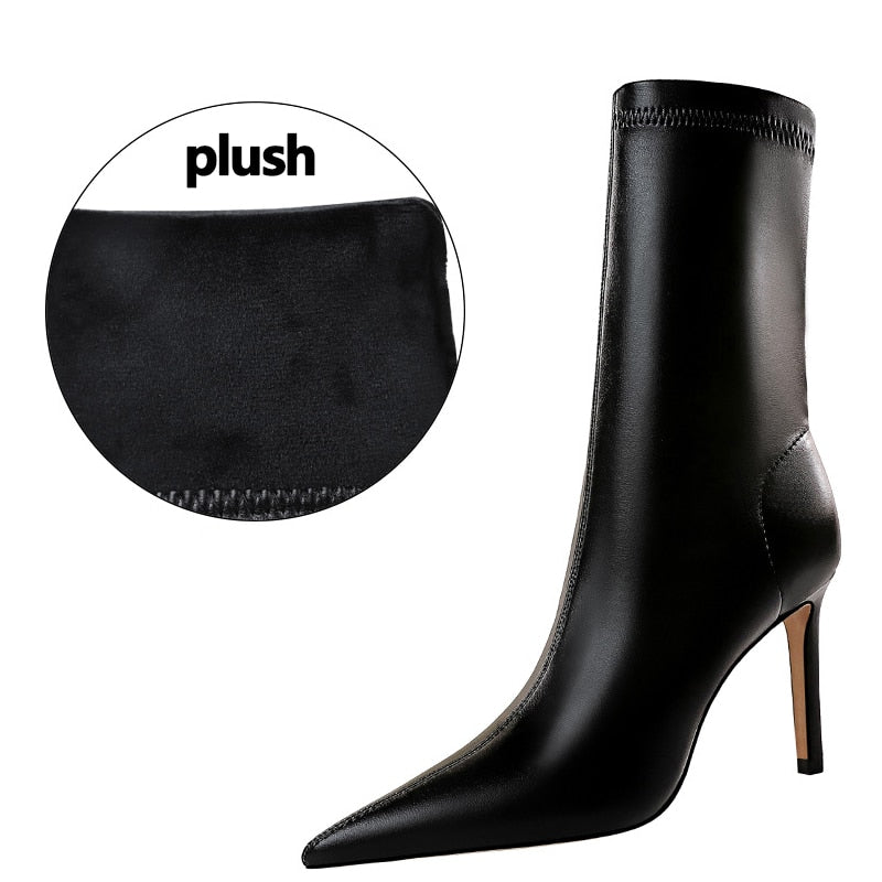 Leather Boots Women&#39;s Boots Non-slip Women Winter Boots Fur Warm Ankle Boots For Women Down Waterproof Booties Botas Mujer 40