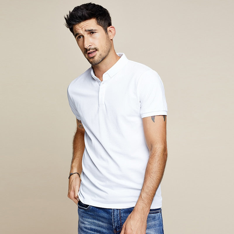 KUEGOU 2022 Summer Cotton White Polo Shirt Men Fashion Short Sleeve Slim Fit Poloshirt For Male Brand Plus Size Clothing 2524