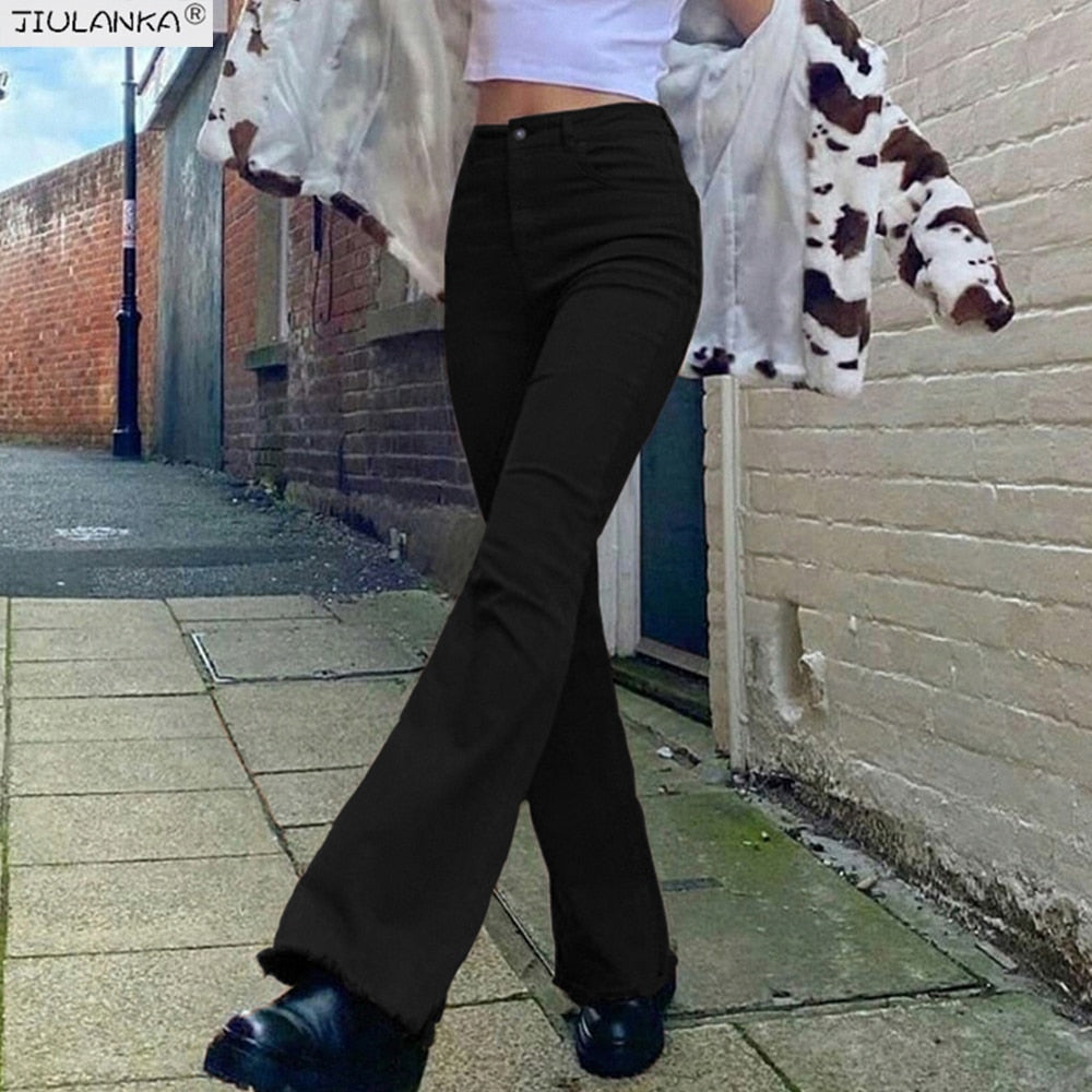 Women's stretch Flared brown jeans woman high waist black Jeans brown Pants undefined Women's pants Jean women clothing trousers