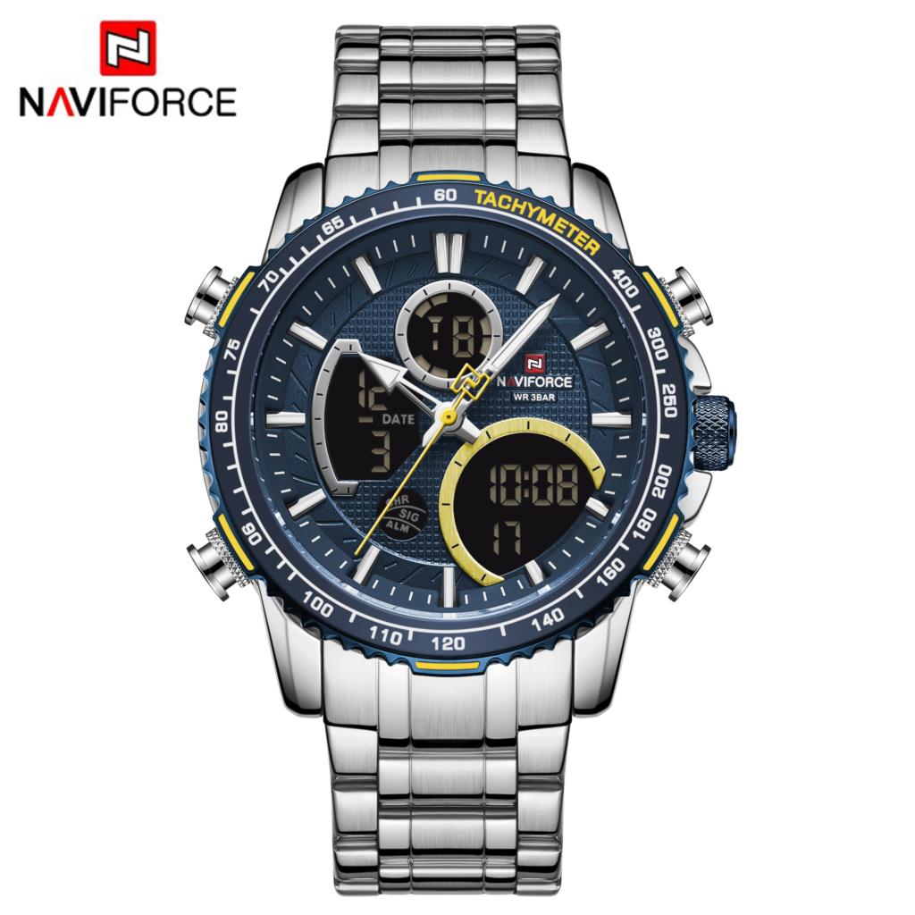 NAVIFORCE Men Watch Dual Display Blue Sport Timepiece Chronograph Quartz Wristwatch Date Male Clock Relogio Masculino NF9182