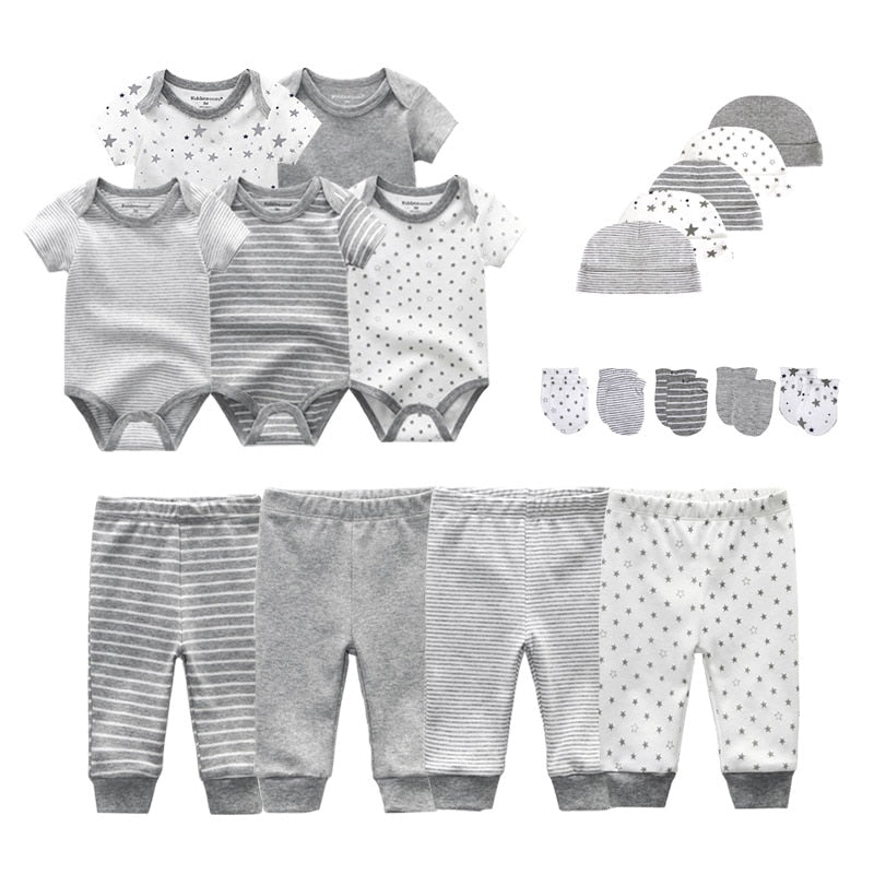 2022 Solid Unisex New Born Baby Boy Clothes Bodysuits+Pants+Hats+Gloves Baby Girl Clothes Cotton Clothing Sets Roupa de bebe
