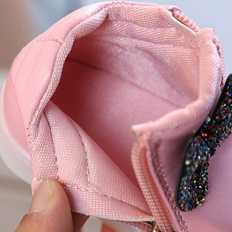 Size 21-30 Children Glowing Sneakers Kid Princess Bow for Girls LED Shoes Cute Baby Sneakers with Light Shoes Krasovki Luminous