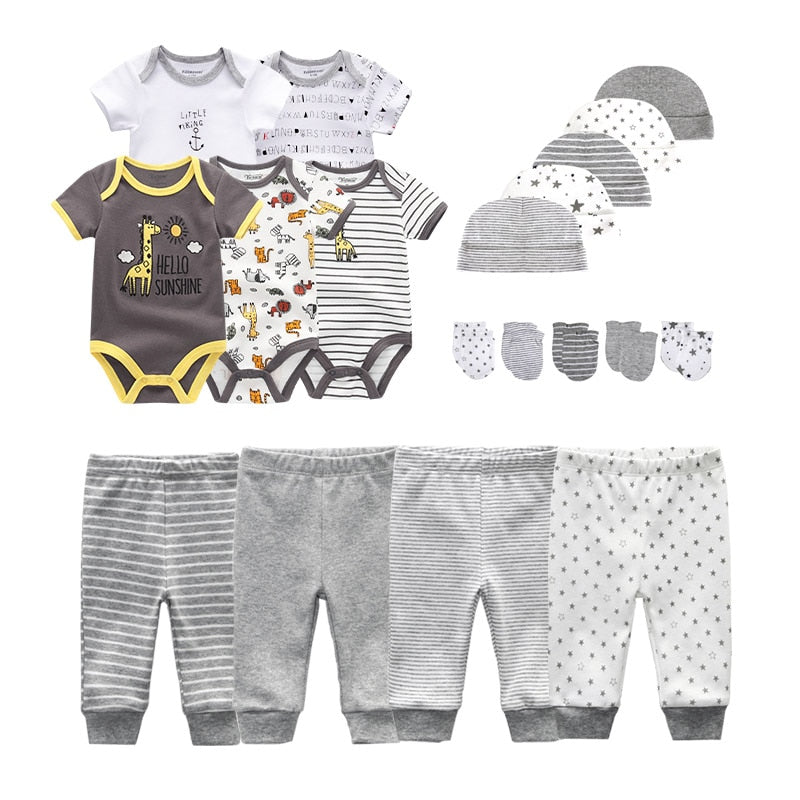 2022 Solid Unisex New Born Baby Boy Clothes Bodysuits+Pants+Hats+Gloves Baby Girl Clothes Cotton Clothing Sets Roupa de bebe