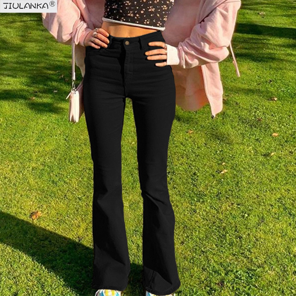 Women's stretch Flared brown jeans woman high waist black Jeans brown Pants undefined Women's pants Jean women clothing trousers