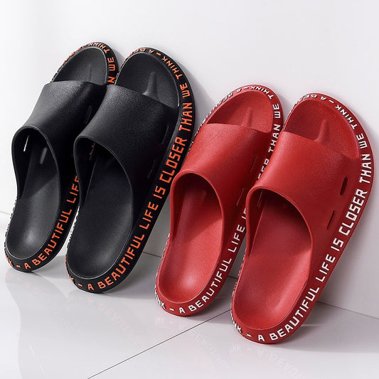 Summer Women Men Slippers Beach Slide Sandals Cute Words Alphabet Non-Slip Soft Sole Couple Ladies Home Outdoor Bathroom Shoes