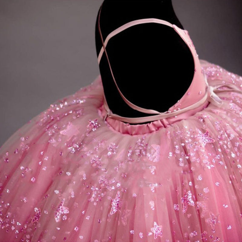 Kids Wedding Party Dresses for Girls Children Sequins Ball Gowns Pink Black Sundress Baby Infant 1 year girl baby birthday dress