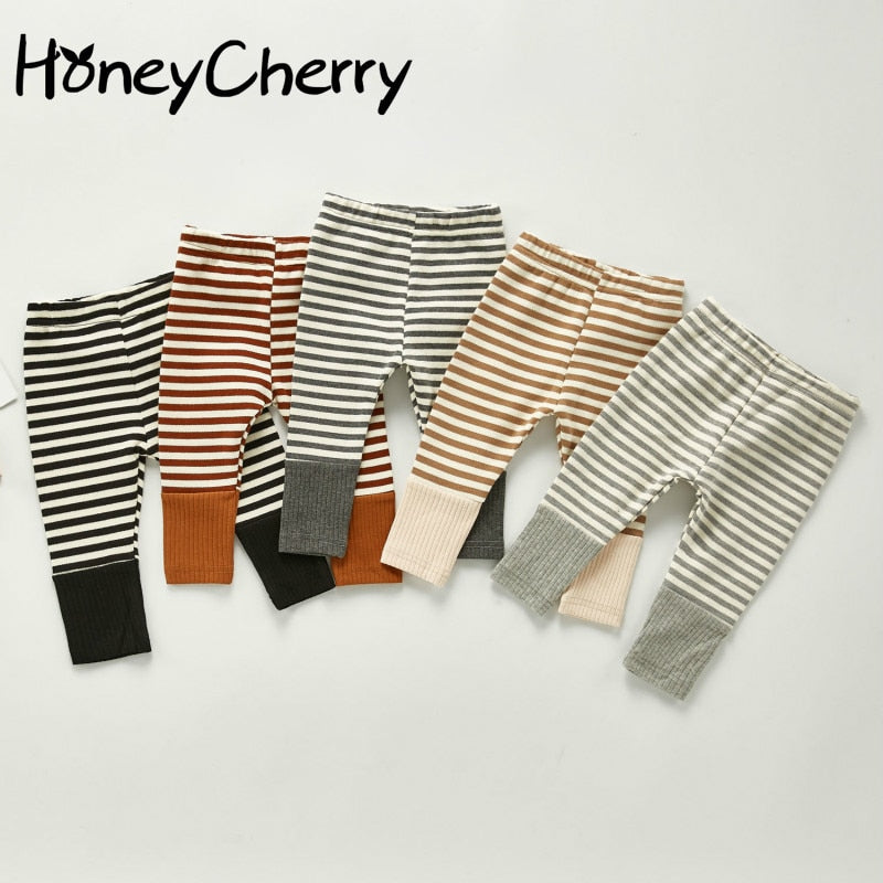 HoneyCherry Autumn Kids Leggings New Candy Color Boy And Girl Baby Pants Infant Striped Cotton Pants