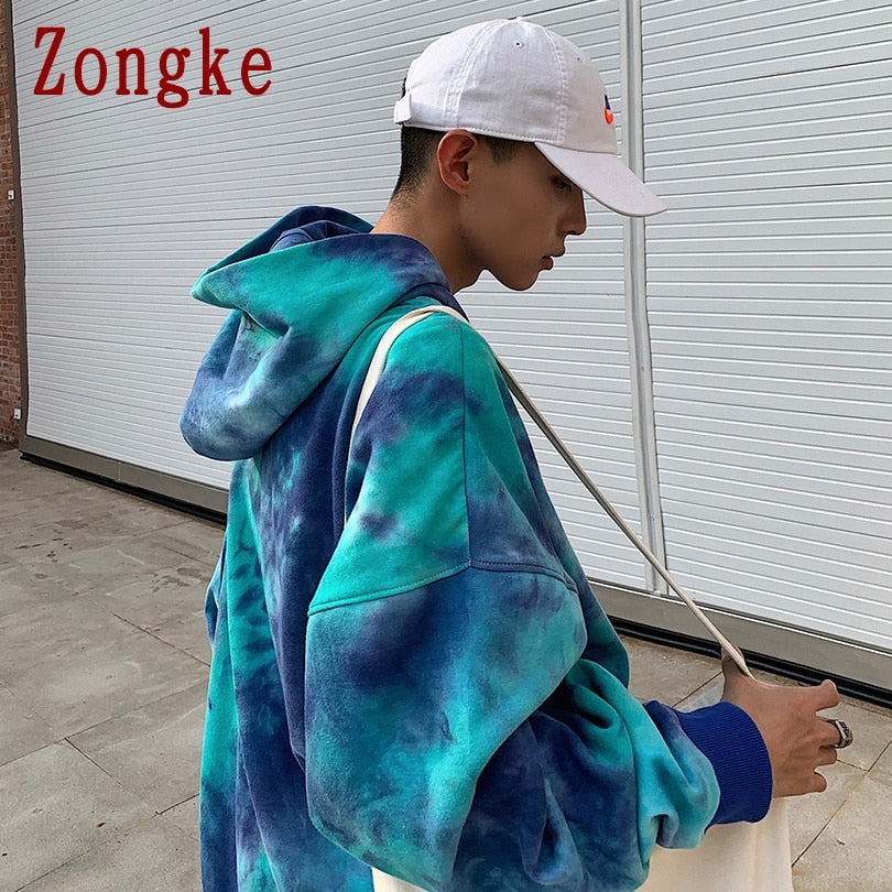 Zongke 2022 Harajuku Tie Dye Hoodie Men Clothing Men's Hoodies Hip Hop Male Sweatshirt Tie Dye Japanese Streetwear M-2XL