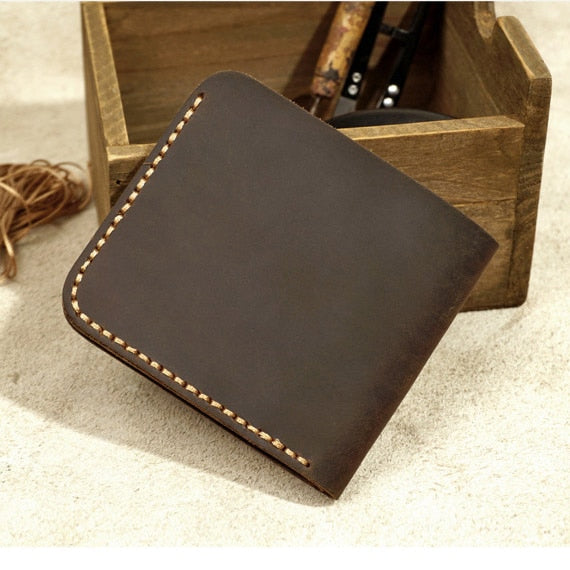 Top Genuine Leather Men&#39;s Wallet Retro Handmade Wallet for Men Durable Real Leather portfel male cartera hombre Purse for men