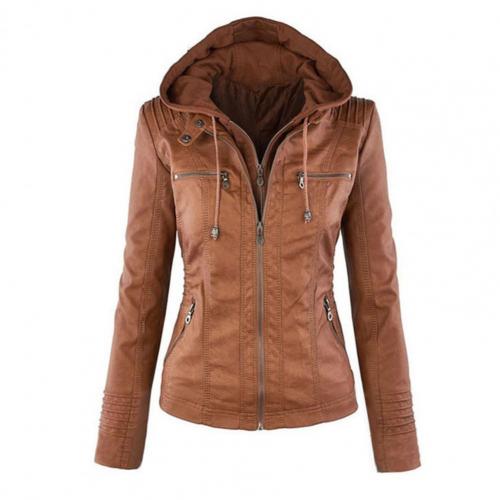 2012 Autumn Fashion Hooded Jacket Solid Color Double Zippers Women Detachable Hood Pockets Drawstring Coat Streetwear