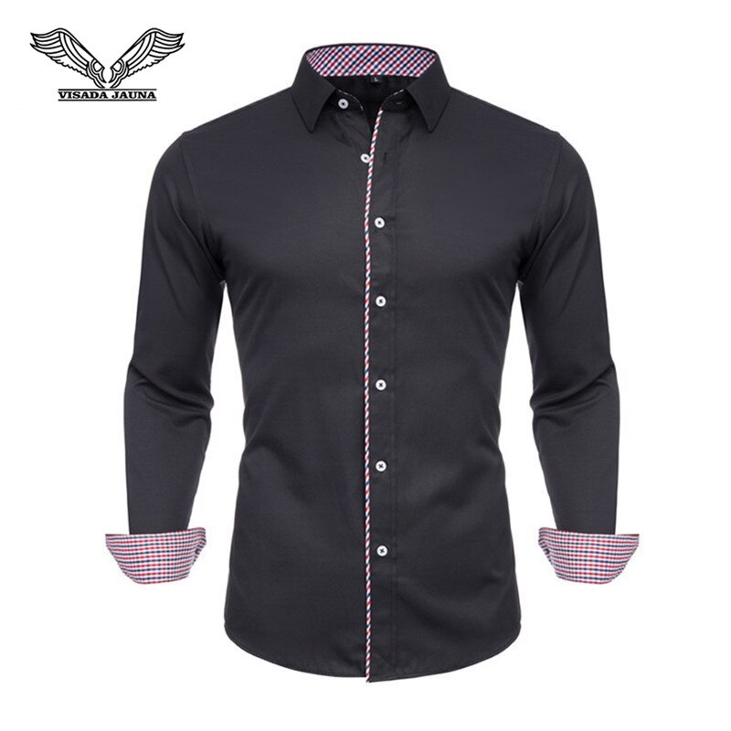 VISADA JUANA 2019 Men&#39;s Shirts Slim Fit Men&#39;s Casual Shirts Long Sleeve Solid Dress Shirts Men Clothes Y60