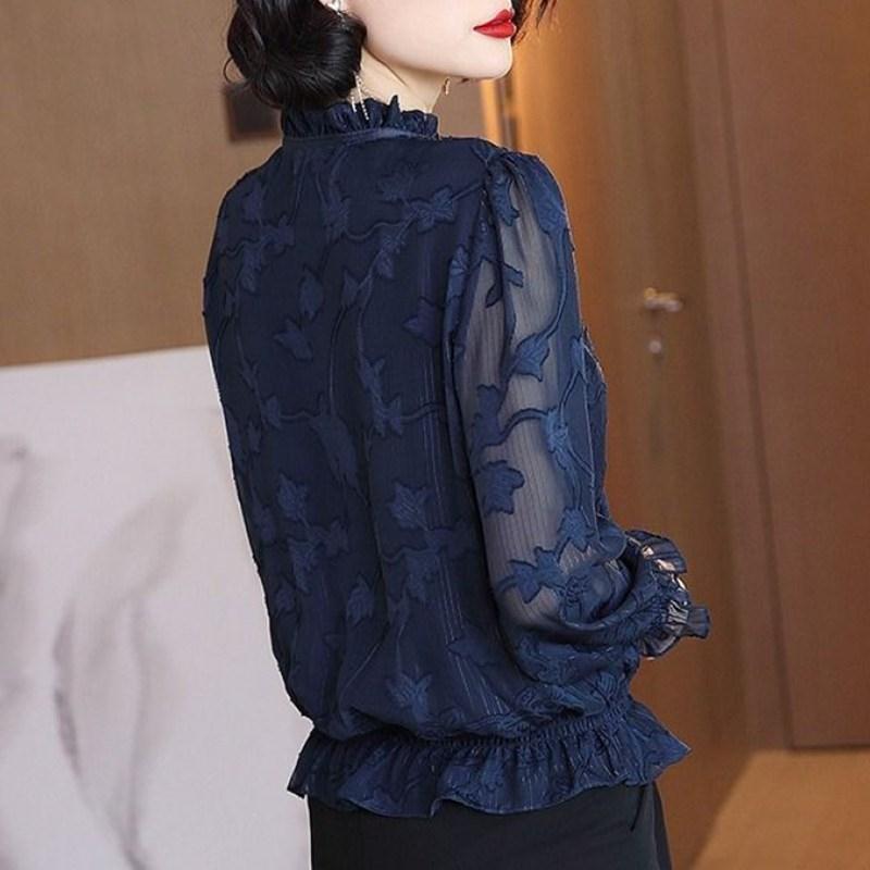 Fashion Women Spring Summer Chiffon Blouses Women Casual Long Sleeve Hollow Out Lace Loose Shirt Women Blusas Tops DF3593