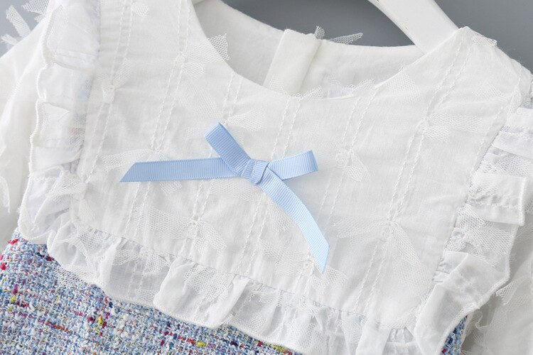 Girls Dress New Autumn England Style Girls Clothing Long Sleeve Plaid Children Clothes Kids Dress with Pearls 0-2Y