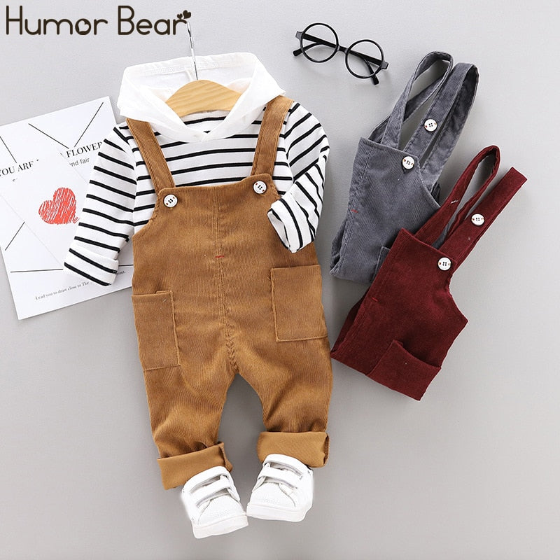 Humor Bear Autumn Baby Boys Girls Clothes Infant Cotton Striped T-Shirt Pants 2pcs/sets Kids Garment Children Casual Sport Suit
