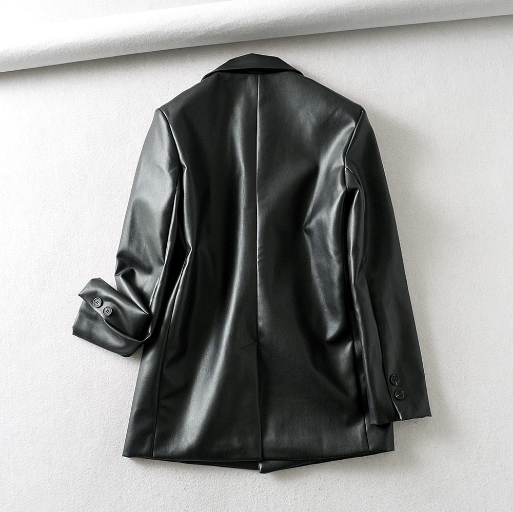 Loose PU Faux Leather Blazers Women Leather Jacket Coat Brand New Women's Jackets Outerwear Ladies Coats Female Leather Suit
