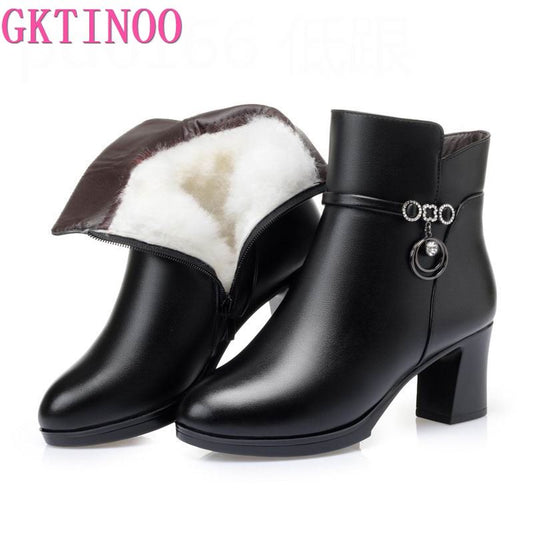 GKTINOO Women's Ankle Boots Winter 2022 New High-heel Ladies Fashion Boots Large Size Wool Warm Women Winter Boots Leather