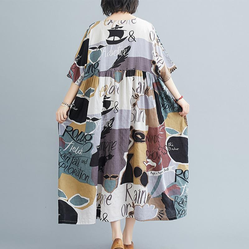 Oversized Print Summer Beach Long Dress 2022 Boho Ladies Dresses for Women New Fashion Femme Oversize Korean Cotton Casual Dress