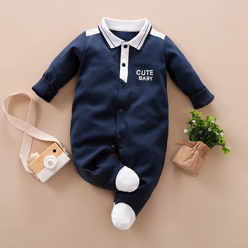 PatPat 2021 New Spring and Autumn Baby Boy Gentleman Style Polo Collar Long-sleeve Jumpsuit  for Baby Boy Baby&#39;s Clothing
